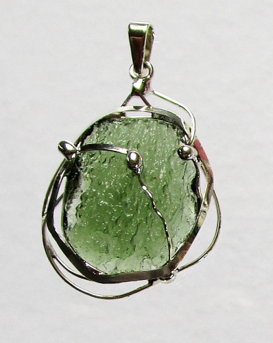 Moldavite pendant silver-coated