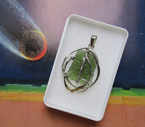 Moldavite pendant silver-coated