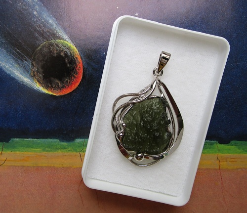 Moldavite pendant silver-coated