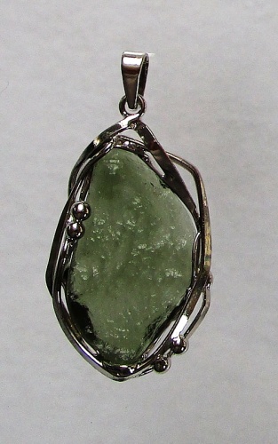 Moldavite pendant silver-coated