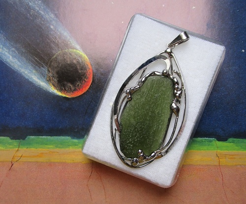 Moldavite pendant silver-coated