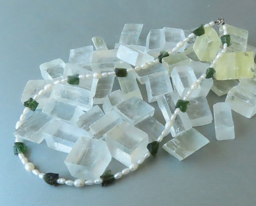 Moldavite necklace with Freshwater Pearls
