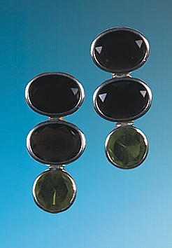 Silver Earrings, Moldavite and Black Tektite