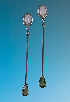 Silver Earrings, Moldavite and Libyan Desert Glass