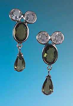 Silver Earrings, Moldavite and Libyan Desert Glass