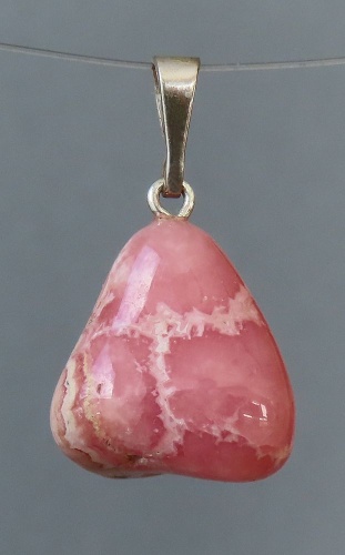 Rhodochrosite Pendant, Hand-Polished with Sterling Silver Bail (925)
