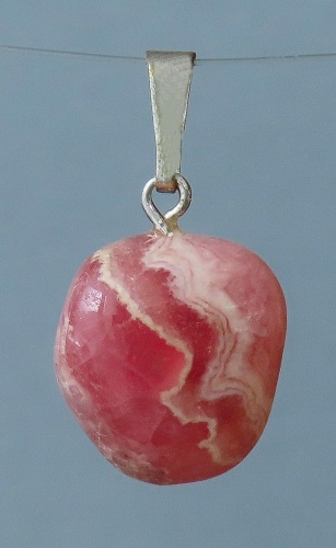 Rhodochrosite Pendant, Tumbled Stone with Sterling Silver Bail (925)