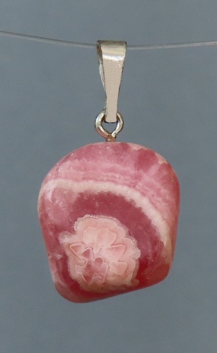 Rhodochrosite Pendant, Tumbled Stone with Sterling Silver Bail (925)