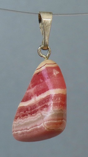 Rhodochrosite Pendant, Tumbled Stone with Sterling Silver Bail (925)