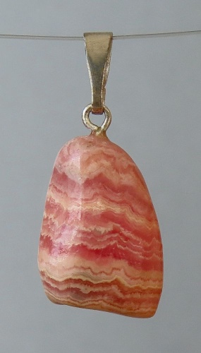Rhodochrosite Pendant, Tumbled Stone with Sterling Silver Bail (925)