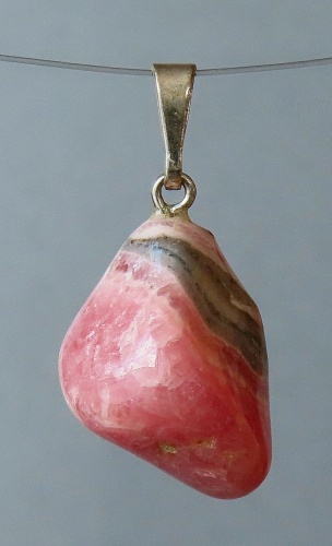 Rhodochrosite Pendant, Tumbled Stone with Sterling Silver Bail (925)