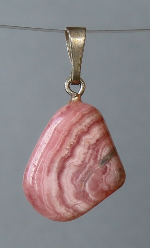Rhodochrosite Pendant, Tumbled Stone with Sterling Silver Bail (925)
