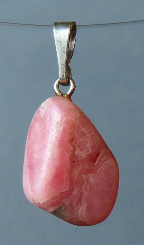 Rhodochrosite Pendant, Tumbled Stone with Sterling Silver Bail (925)