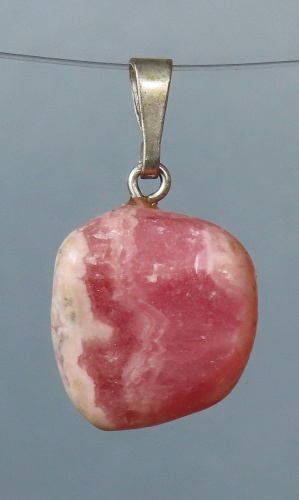 Rhodochrosite Pendant, Tumbled Stone with Sterling Silver Bail (925)
