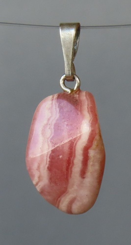 Rhodochrosite Pendant, Tumbled Stone with Sterling Silver Bail (925)