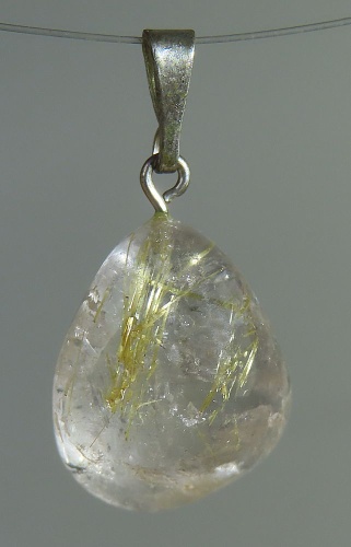 Rutilated Quartz Pendant, tumbled with 925 Silver Bail