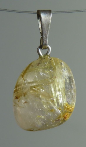 Rutilated Quartz Pendant, tumbled with 925 Silver Bail