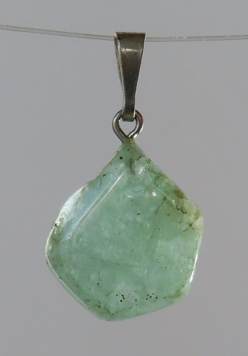 Emerald Pendant, Tumbled Stone with Sterling Silver Bail (925)