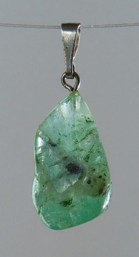 Emerald Pendant, Tumbled Stone with Sterling Silver Bail (925)