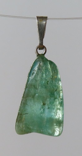 Emerald Pendant, Tumbled Stone with Sterling Silver Bail (925)