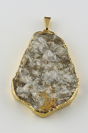 Wavellite pendant, gold electro-plated